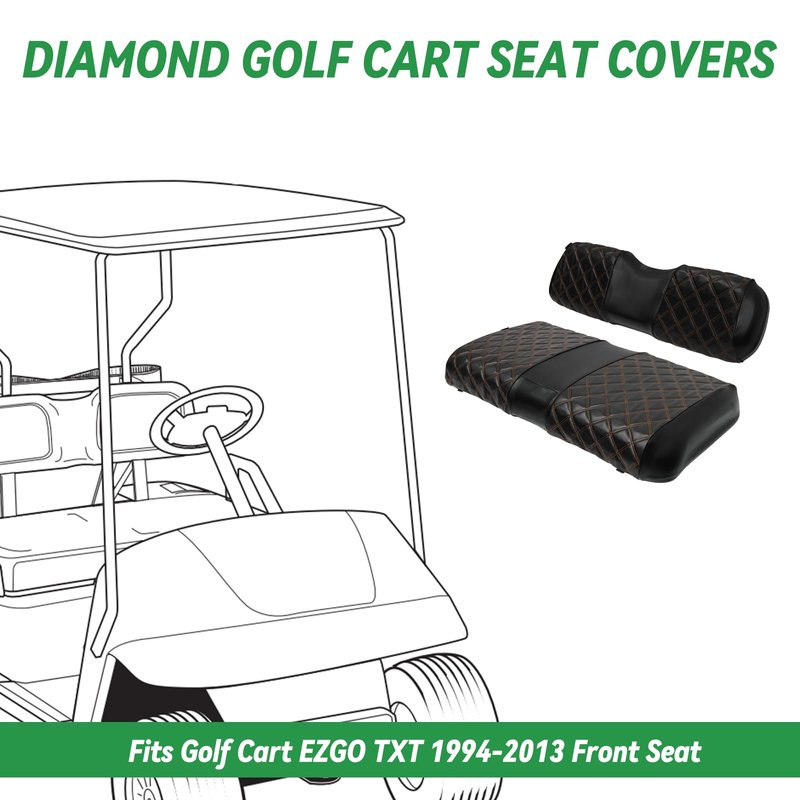 XUANYUDG0769 Golf Cart Seat Covers for EZGO TXT 1994-2013 OEM Ordinary Front Seat Cushion, No Stapler Thick Vinyl Leather Diamond EZGO TXT Seat Covers,Black