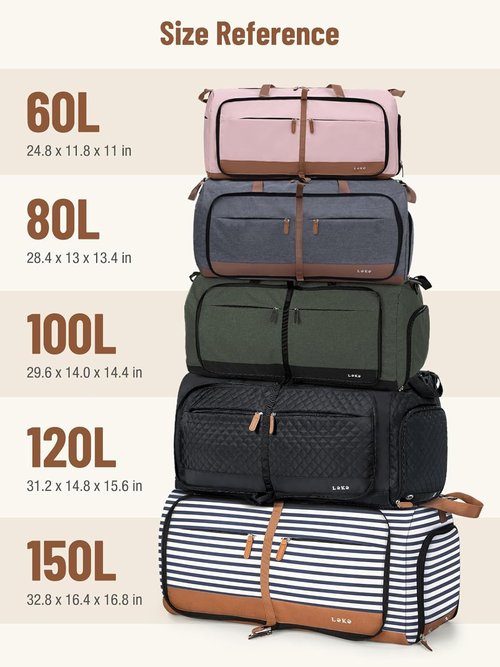 Lekesky Foldable Travel Duffle Bag - 80L Large Capacity with Shoe Compartment & Straps | Blue Stripes