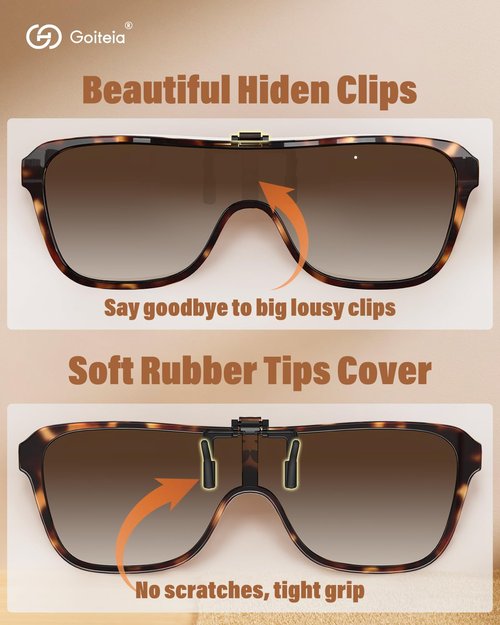 Goiteia Polarized Clip on Sunglasses over Prescription Glasses Women Men-One Piece Design for Wider View-Flip Up-UV Protection