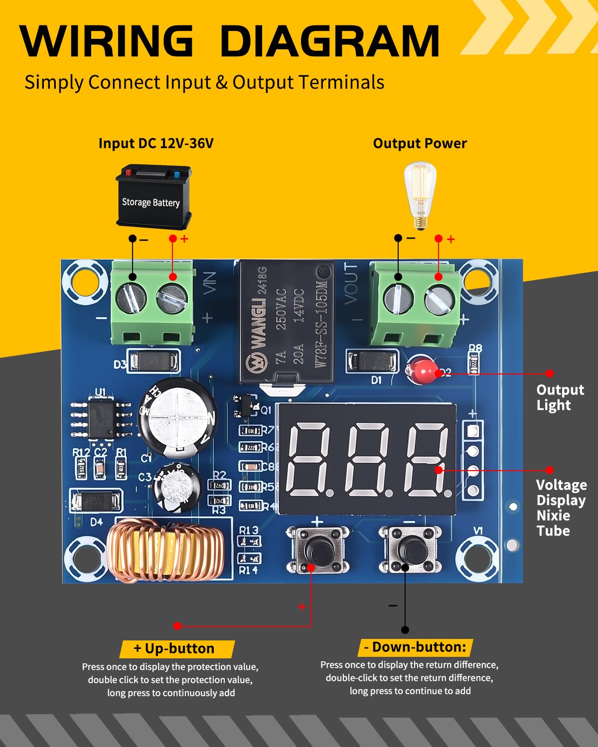 SELOKY 2pcs 12V-36V DC Digital Low Voltage Protector Disconnect Switch Cut Off Over Discharge Protection Module for Lead Acid Lithium Battery Solar Panel Lighting System