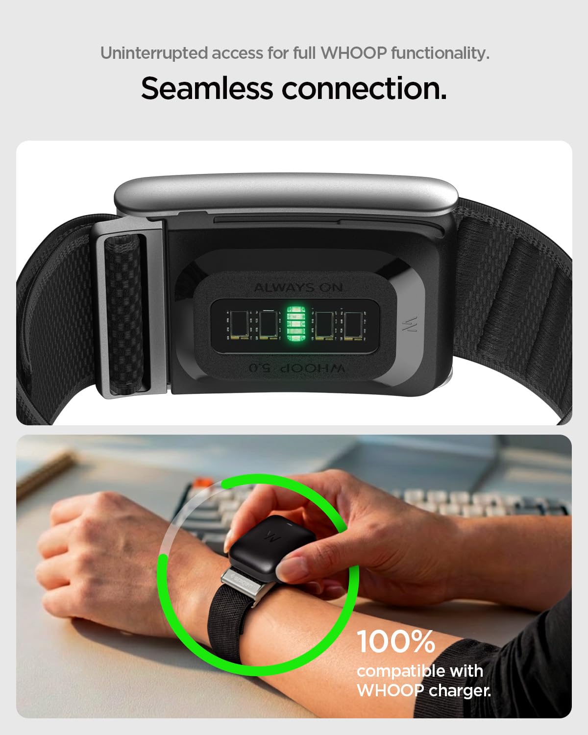 Spigen for WHOOP Band, WBF3 Compatible with WHOOP 5.0 Strap Breathable Nylon Replacement Wristband with Secure Fit for Fitness & Training - Black