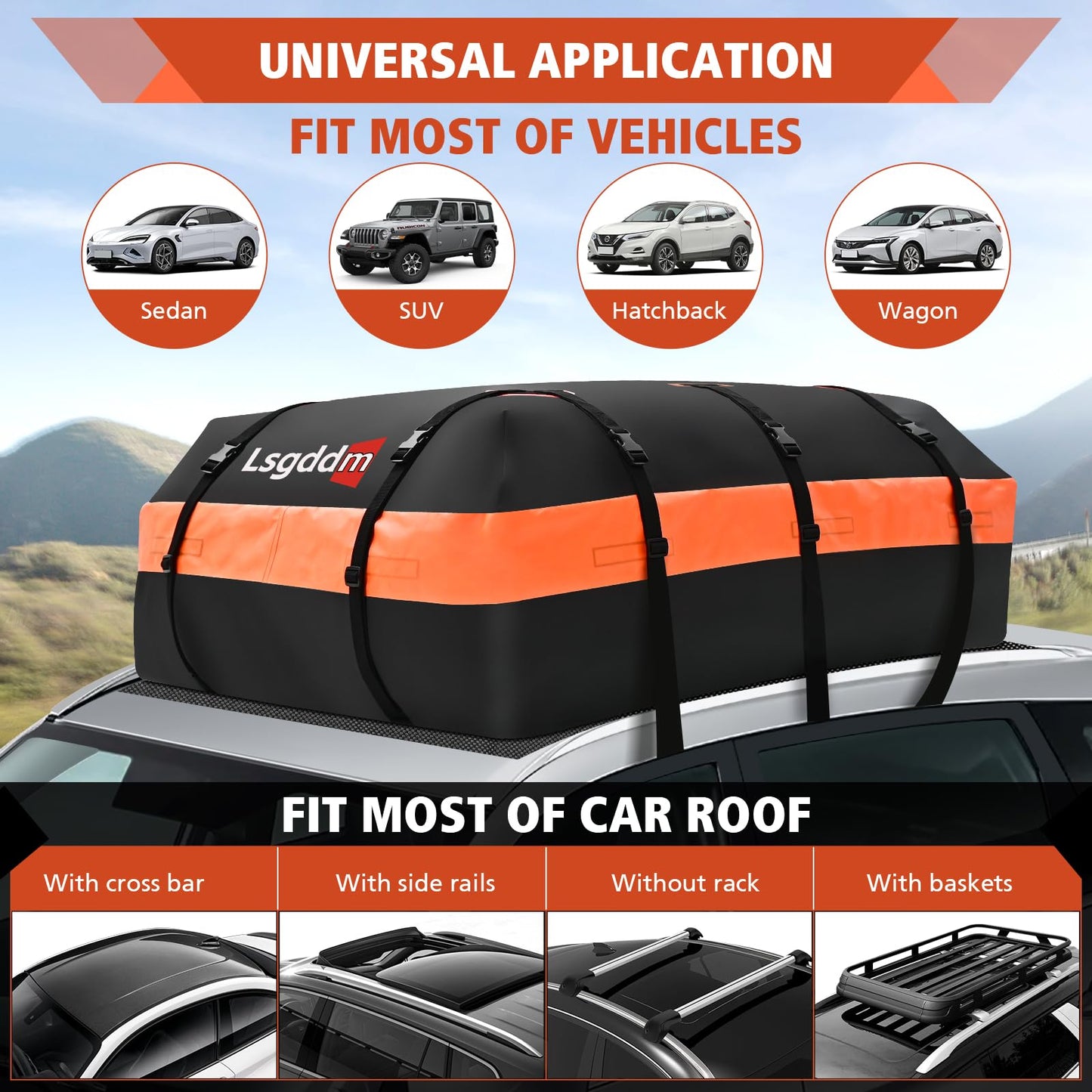 CYDDUP Roof Bag, Waterproof Soft Car Top Carrier Without Rack, 21 Cubic Feet Cargo Carrier for Top of All Vehicles with/Without Rack, Includes Anti-Slip Mat, 6 Door Hooks, Luggage Lock, Storage Bag