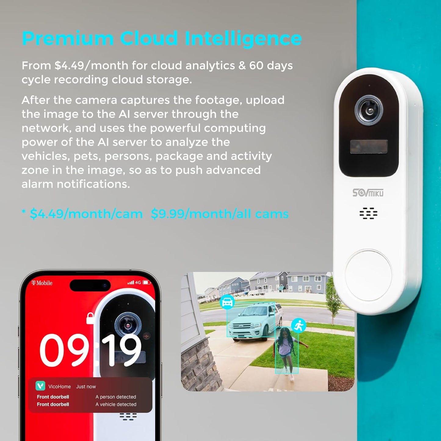 Vicohome DB3 2K Smart Video Doorbell - Wireless Home Security Camera with Chime, Two-Way Audio & Human Detection