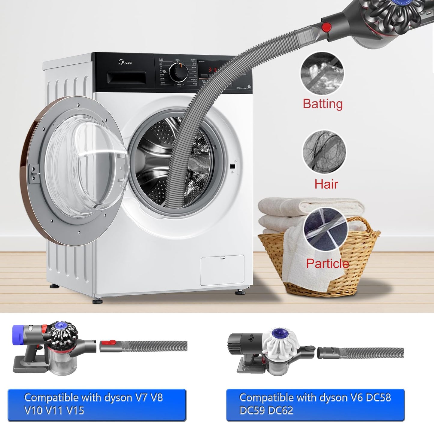 Dryer Vent Cleaner Kit Compatible With Dyson V15 V12 V11 V10 V8 V7 Gen5 V6 DC58 DC59 Vacuum Cleaner with Dryer Lint Brush and Hard Bristle Crevice Cleaning Brush