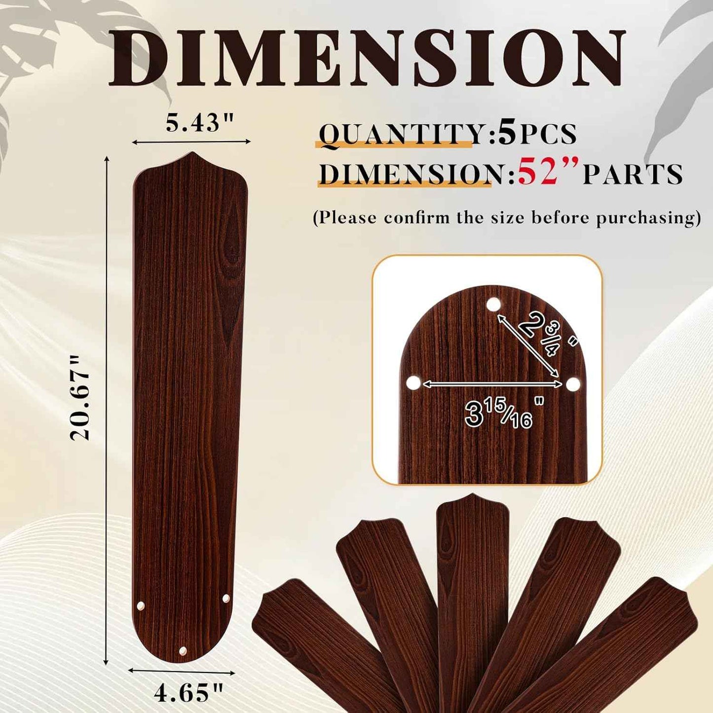 42-Inch Waterproof Replacement Fan Blades - 5 Pcs for Indoor/Outdoor Ceiling Fans