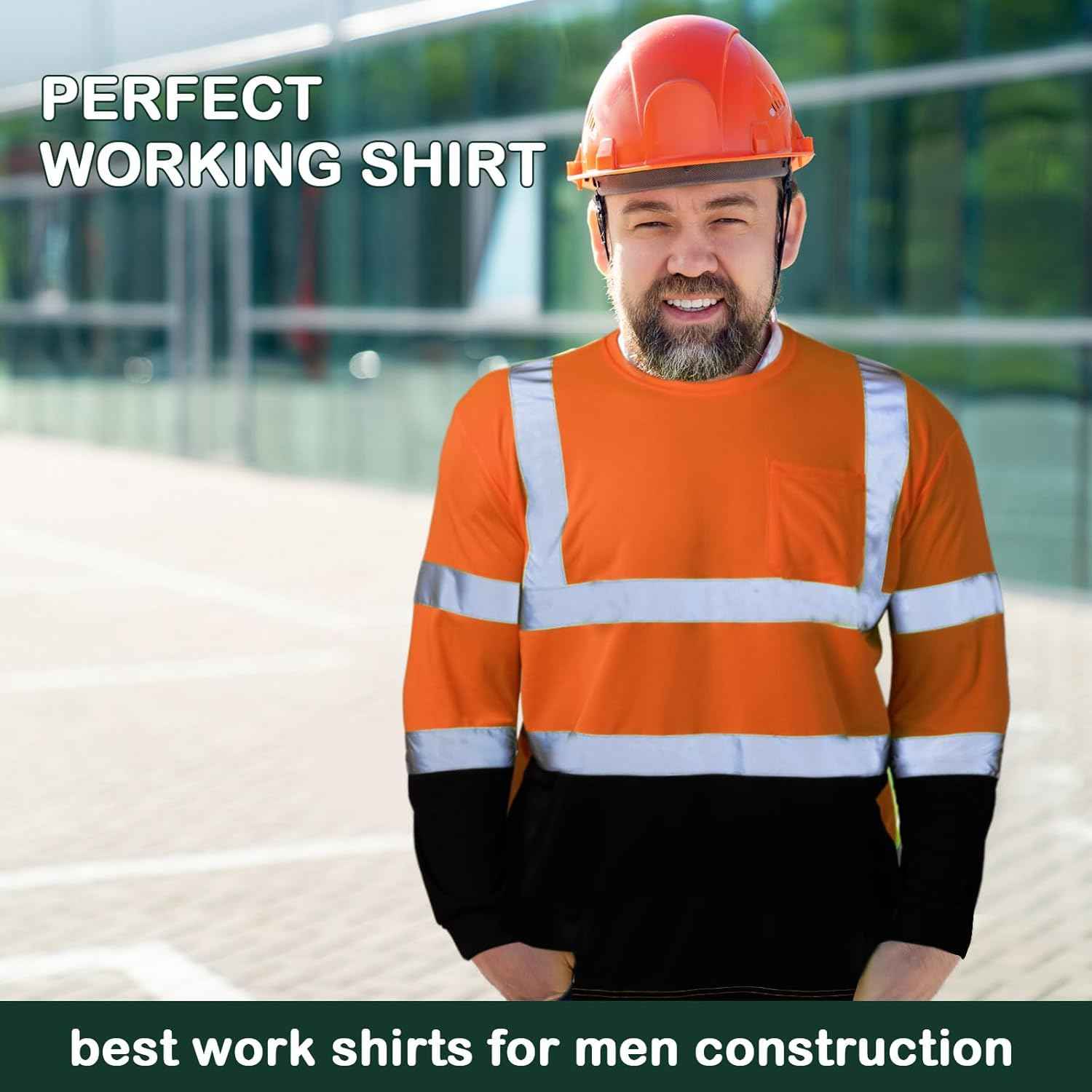 High Visibility Long Sleeve Safety Shirts - 6 Pack Class 3 Reflective Wicking Shirts with Pocket (Yellow)