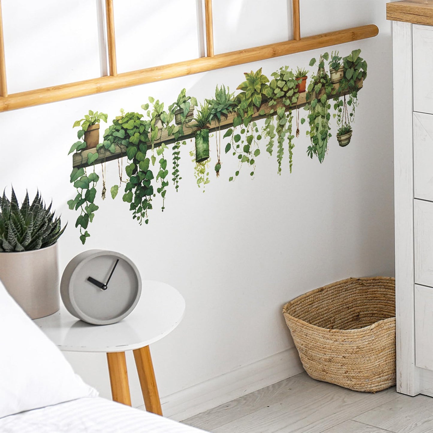 MeyRolizn Nature Green Plants Peel and Stick Wall Decals Wallpaper, Removable Wall Decals Shelves Green Plants Vinyl Art Wall Stickers & Murals for Living Room Kitchen Bathroom Decoration (A-Green)