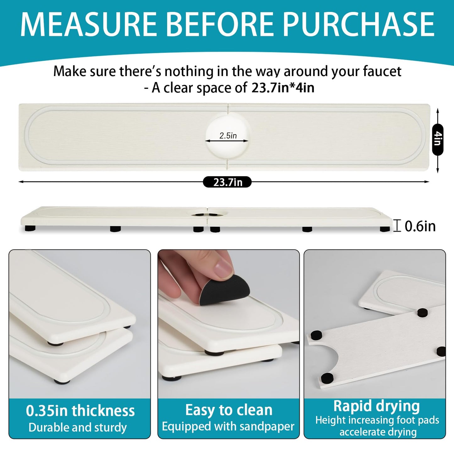 Faucet Mat for Kitchen Sink with Raised Feet, Fast Drying Diatomite Stone Sink Tray, Water Absorbent Faucet & Sink Splash Guard, Prevents Moisture Buildup, Durable Protector for Bathroom Counter