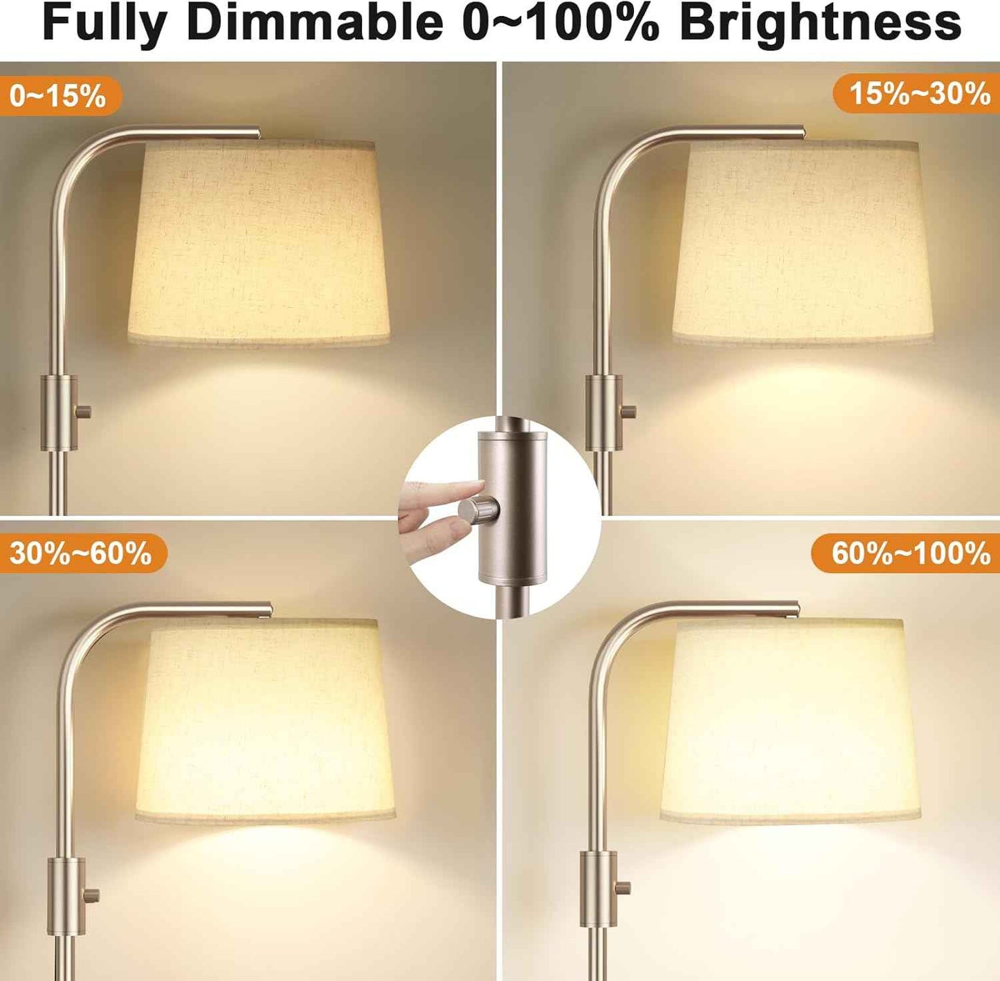 Modern Dimmable Floor Lamp with 9W LED Bulbs - Stylish Standing Light for Living Room & Bedroom (Gold & White)
