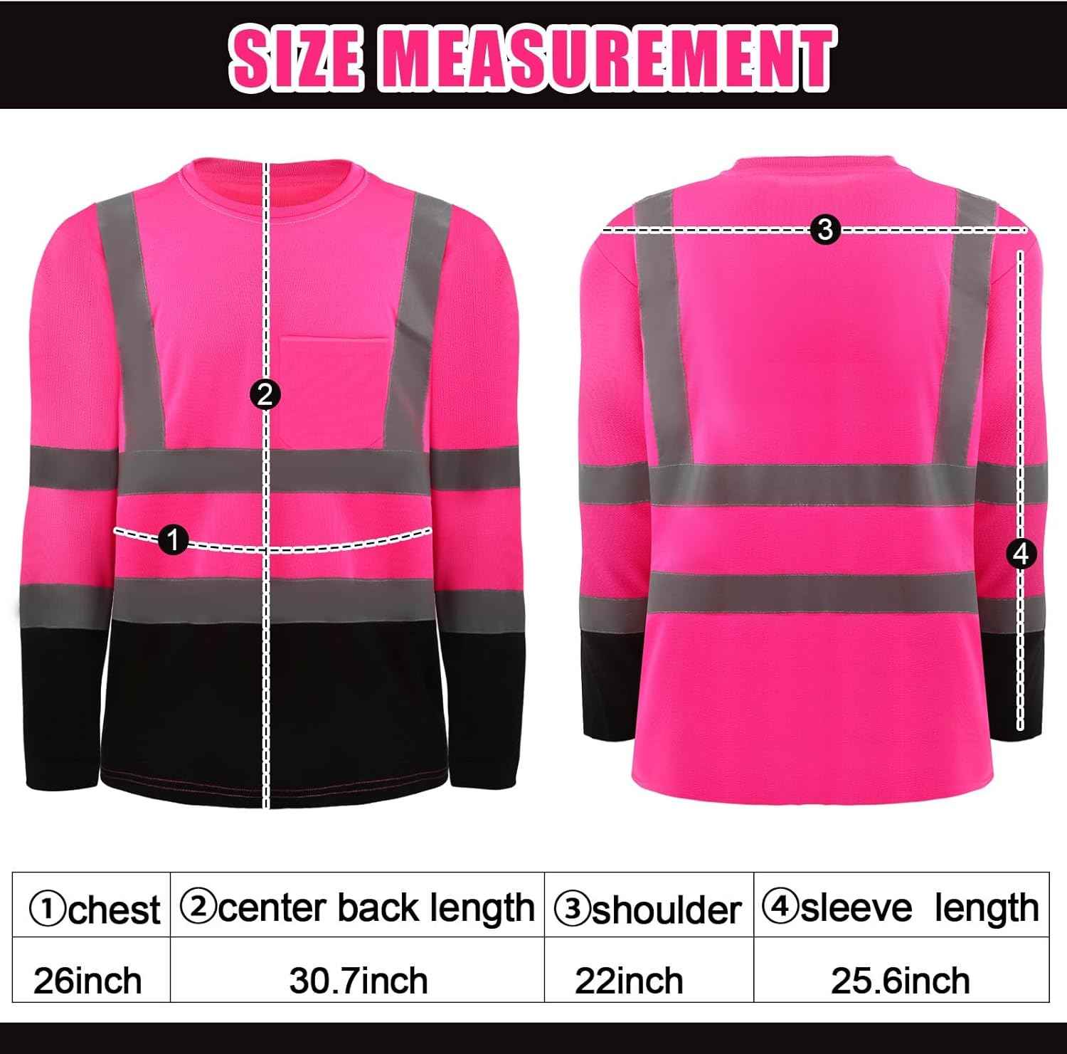 High Visibility Long Sleeve Safety Shirts - 6 Pack Class 3 Reflective Wicking Shirts with Pocket (Yellow)