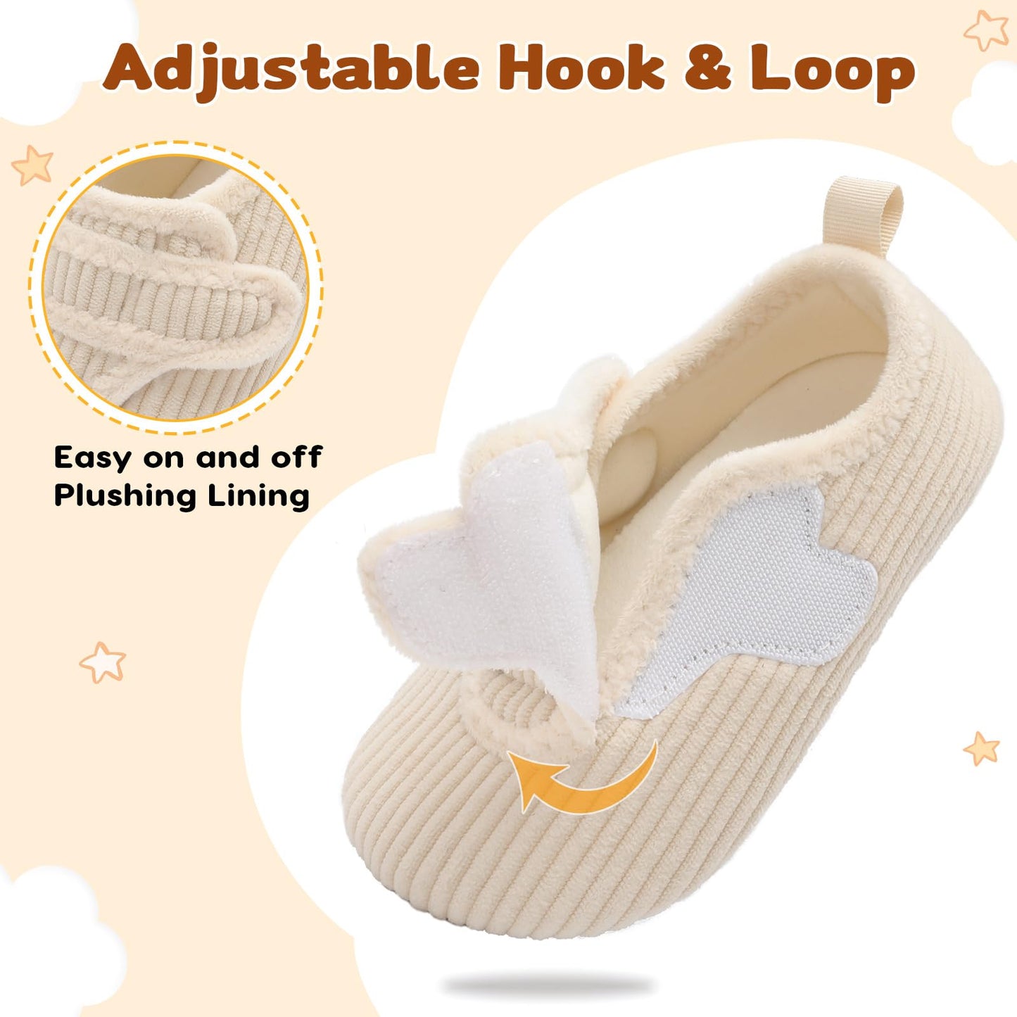 LeIsfIt Toddler Slippers Boys Girls House Shoes Soft Warm Kids House Slippers Slip on Cozy Bedroom Sock Shoes Non-slip Indoor Outdoor Slipper Shoe, Beige 6.5-7.5 Toddler