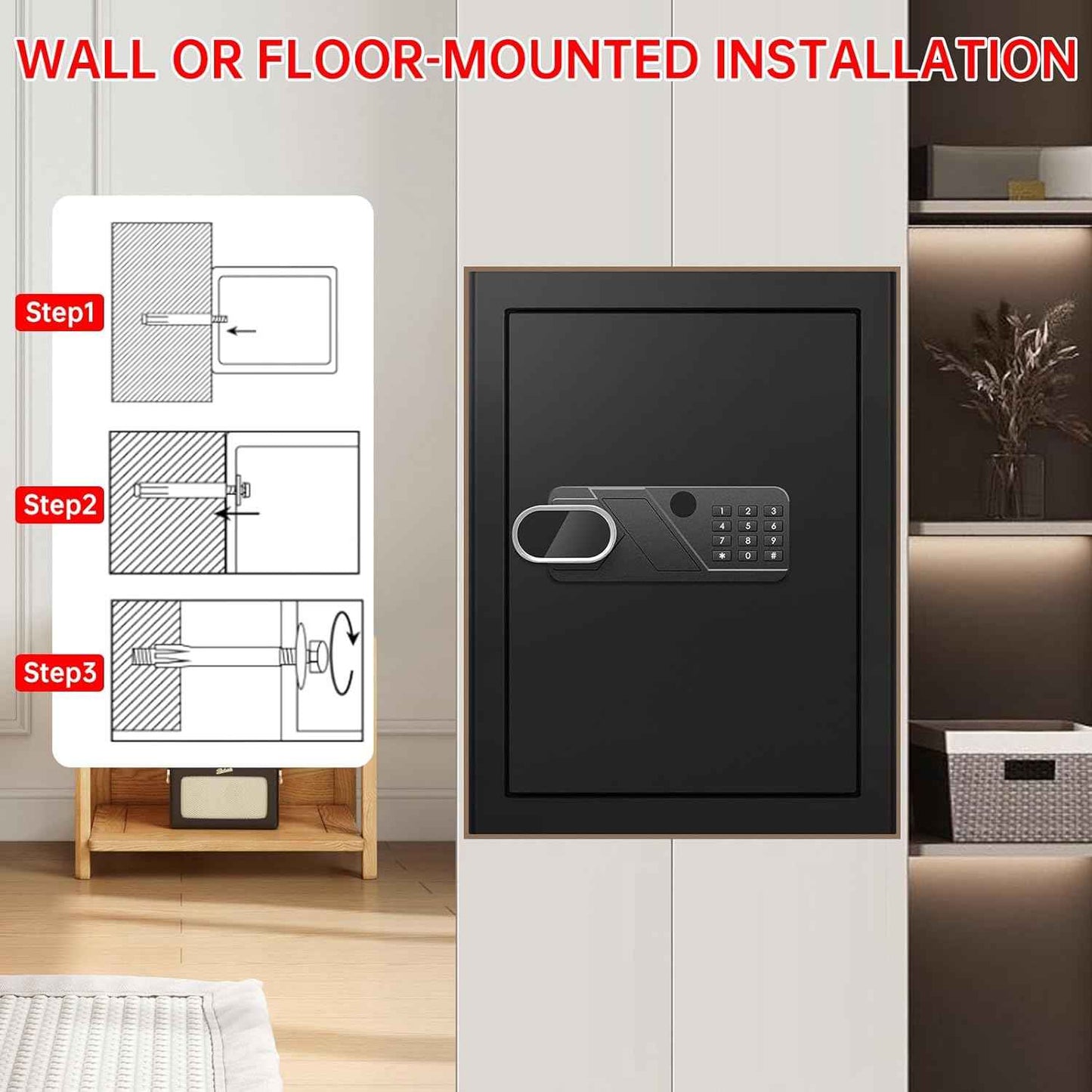 Small Home Safe 1.2 Cubic Feet - Anti-Theft Steel Security Box with Combination Lock & Alarm