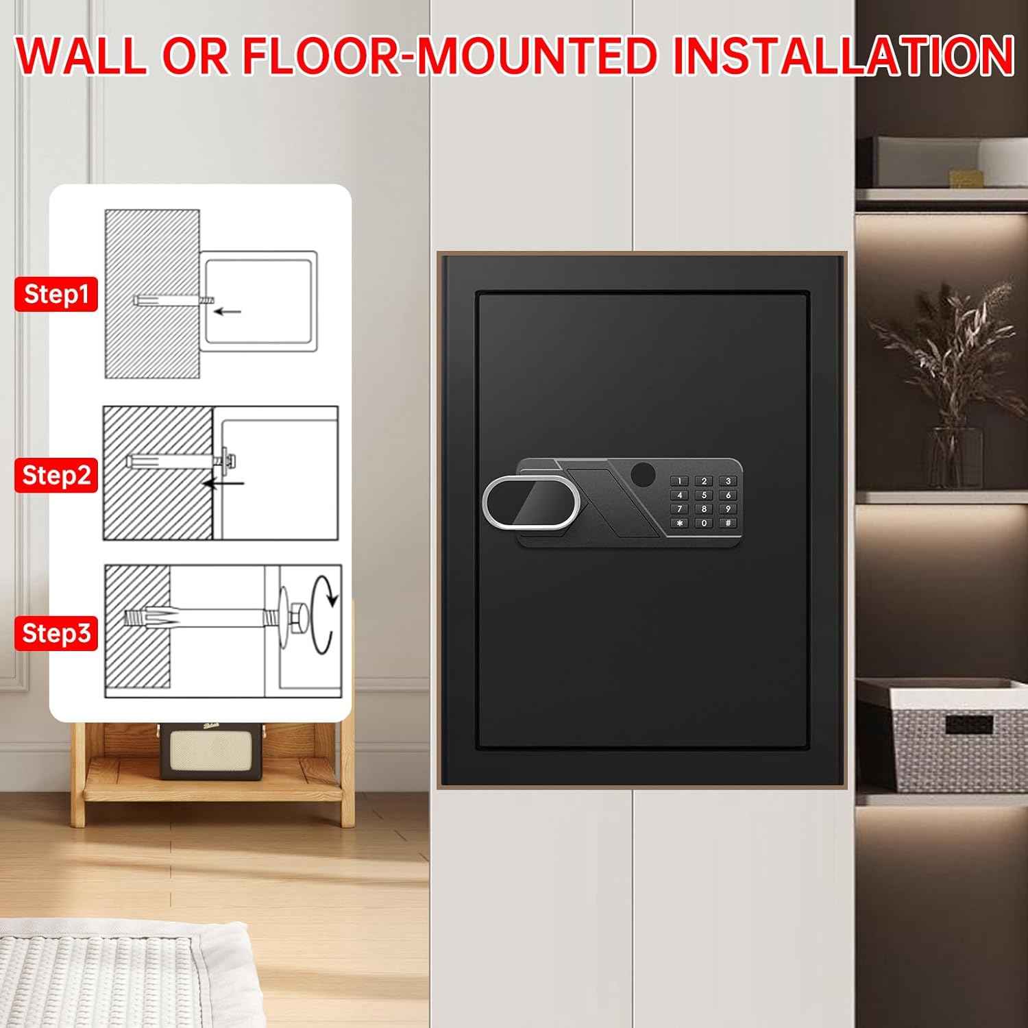Small Home Safe 1.2 Cubic Feet - Anti-Theft Steel Security Box with Combination Lock & Alarm