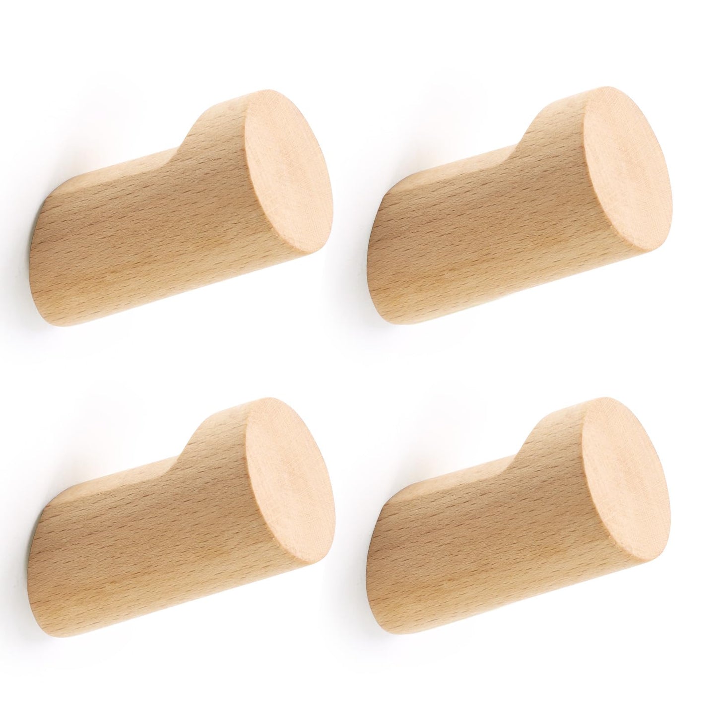 Optish Wood Wall Hooks for Hanging, 4 Pack Hat Hook for Walls, Coat Hook Wall Mount, Backpack Hooks for Walls, Bathroom Towel Hanger (Natural)