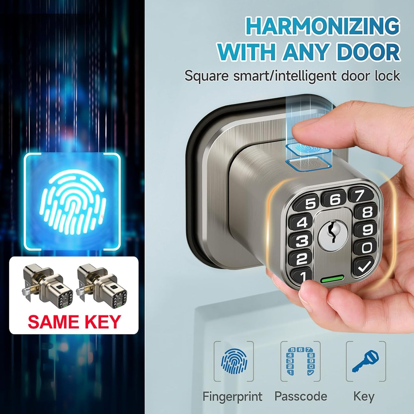 Smart Biometric Fingerprint Door Lock with Keypad - Keyless Entry, Waterproof, Auto Lock - Matte Black