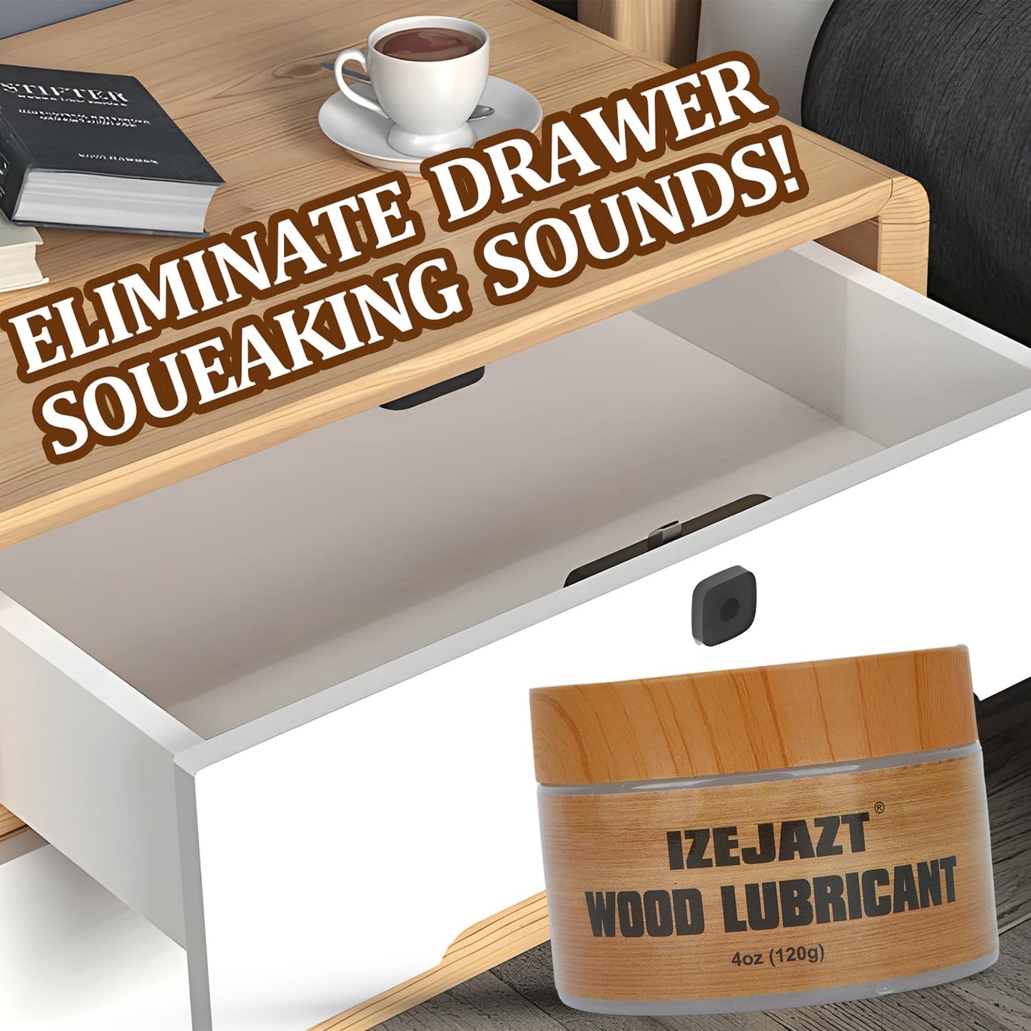 IZEJAZT Drawer Wax,Multi - Purpose Paste Wax and Lubricant for Wood Furniture, Doors and Drawers - Wood Wax, Door Hinge Lubricant, Wood Drawer Lubricant(4 Oz)