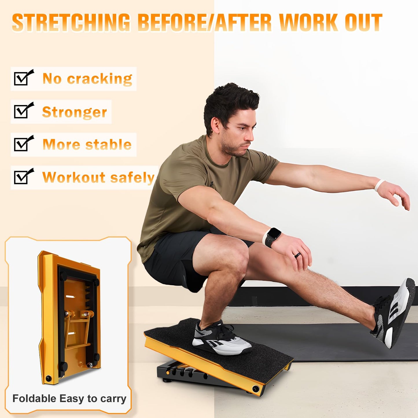 YONKFUL Steel Slant Board Calf Stretcher, 600 Lbs Weight Capacity 5-Level Adjustable Incline Board Squat Wedge Achilles Ankle Stretcher Non-Slip Surface for Squat, Fitness, Physical Therapy, Yellow