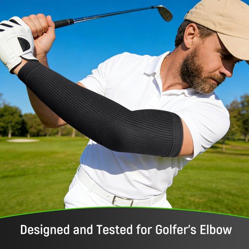 Vlela Elbow Compression Sleeve - Soft Tennis & Golfers Elbow Brace for All Day Comfort, Full Arm Coverage for Complete Support, Large