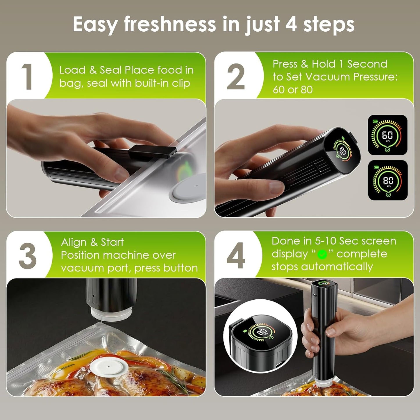 Skiennix Portable Vacuum Sealer - Handheld Food Sealer with 30 Reusable Bags & LED Display