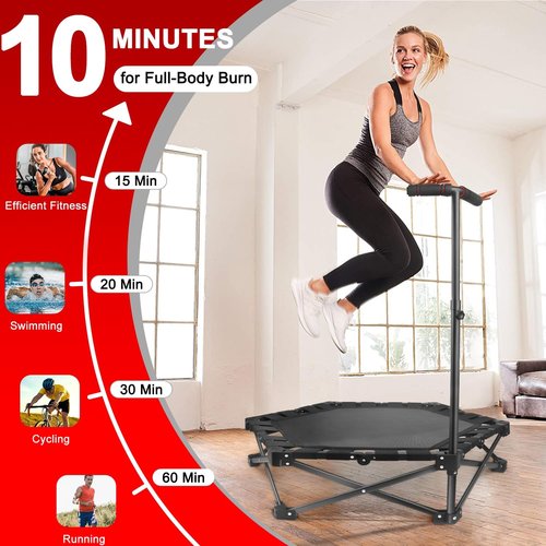 Foldable Mini Trampoline - 42" Rebounder for Adults & Kids | One-Step Fold, 450lbs Max Load, Adjustable T-Bar