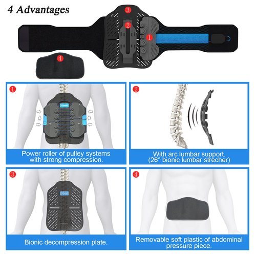 LSO Back Brace with Maximum Decompression Plate,Adjustable Arch Back Support,Dual Pulley System Lumbar Support Belt for Herniated Disc,Spine Stenosis,Sciatica,Scoliosis(L/XL fit belly 33.75-47")