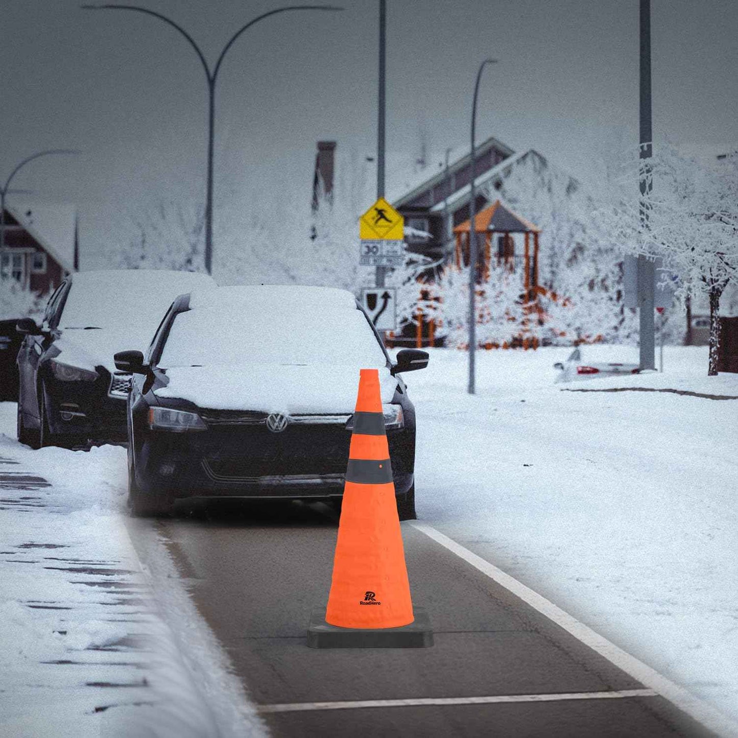 28 Inch Collapsible Traffic Safety Cones - Weighted Base & Reflective Collars, 4 Pack