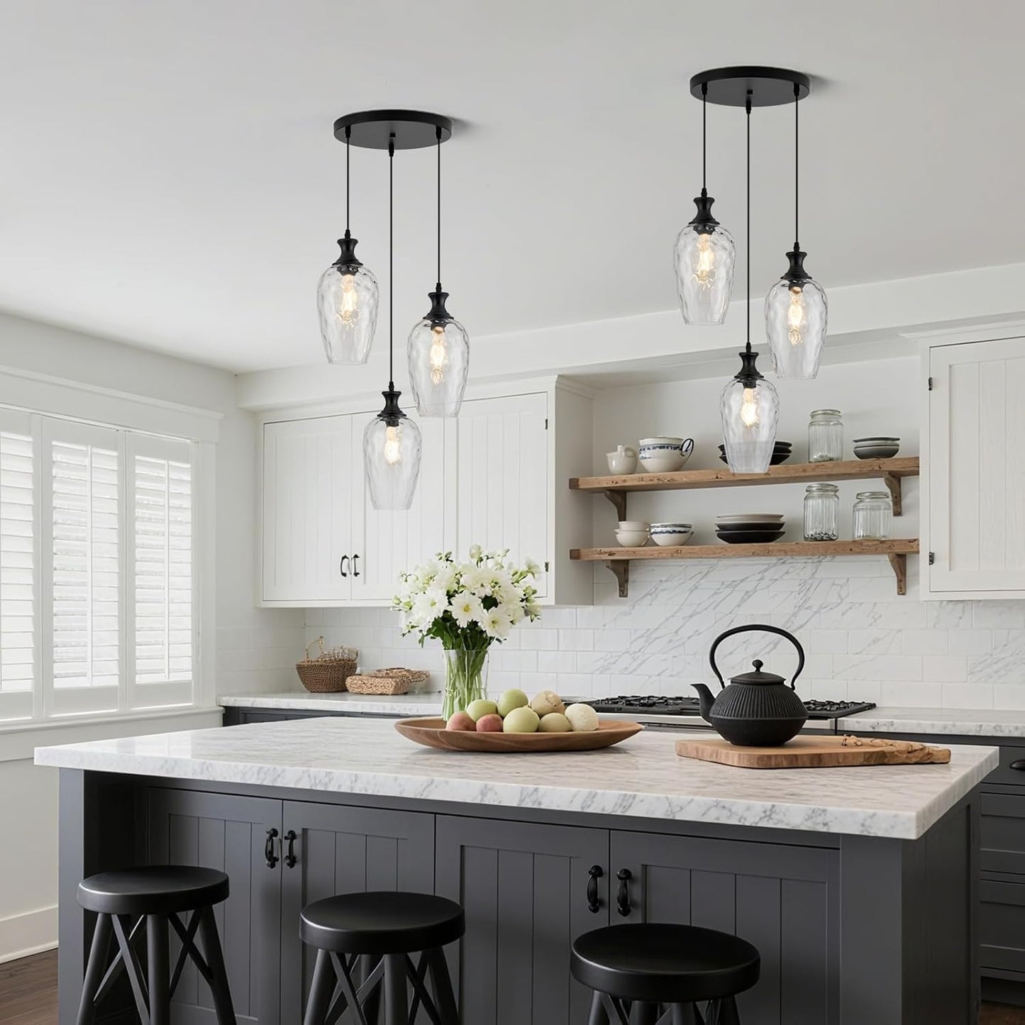 Brushed Nickel Glass Pendant Light Fixture - Modern 1-Light Hanging Lamp for Kitchen Island & Dining Room