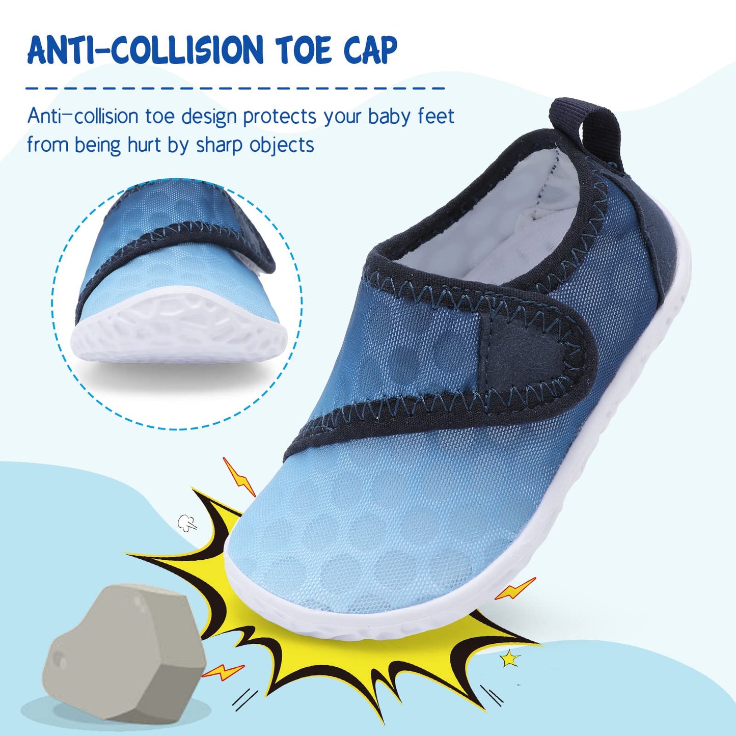 LeIsfIt Toddler Water Shoes Boys Girls Barefoot Aqua Socks Kids Breathable Quick-Dry Swim Shoes for Beach Pool Surf, Gradient Blue, 7 Toddler