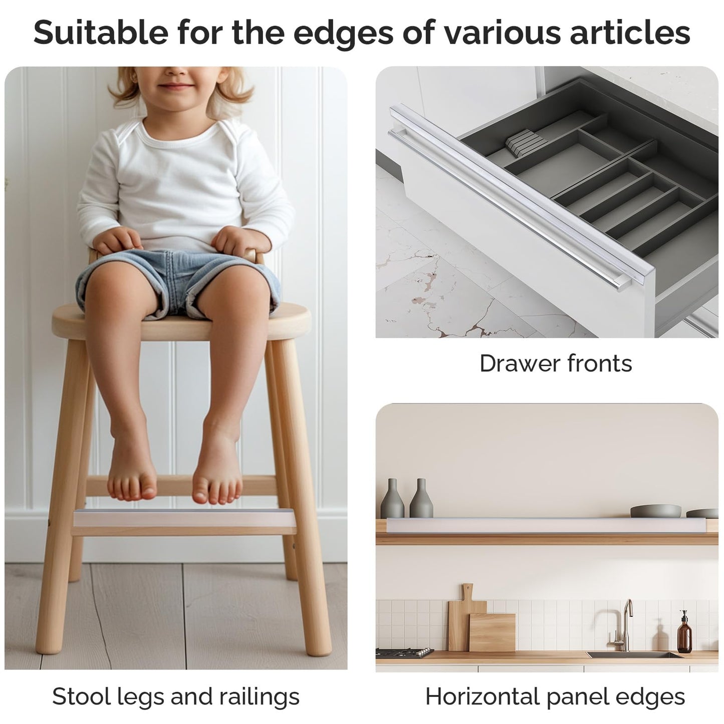 Snugly Fit 18" Length Cabinet Door Protector, Flexible Slip-On Plastic Edge Guard, Thin Transparent Edge Protectors to Prevent Wear, Chipping, Discoloration, Cabinet Bumpers, 3/4" Thick,6 PCS