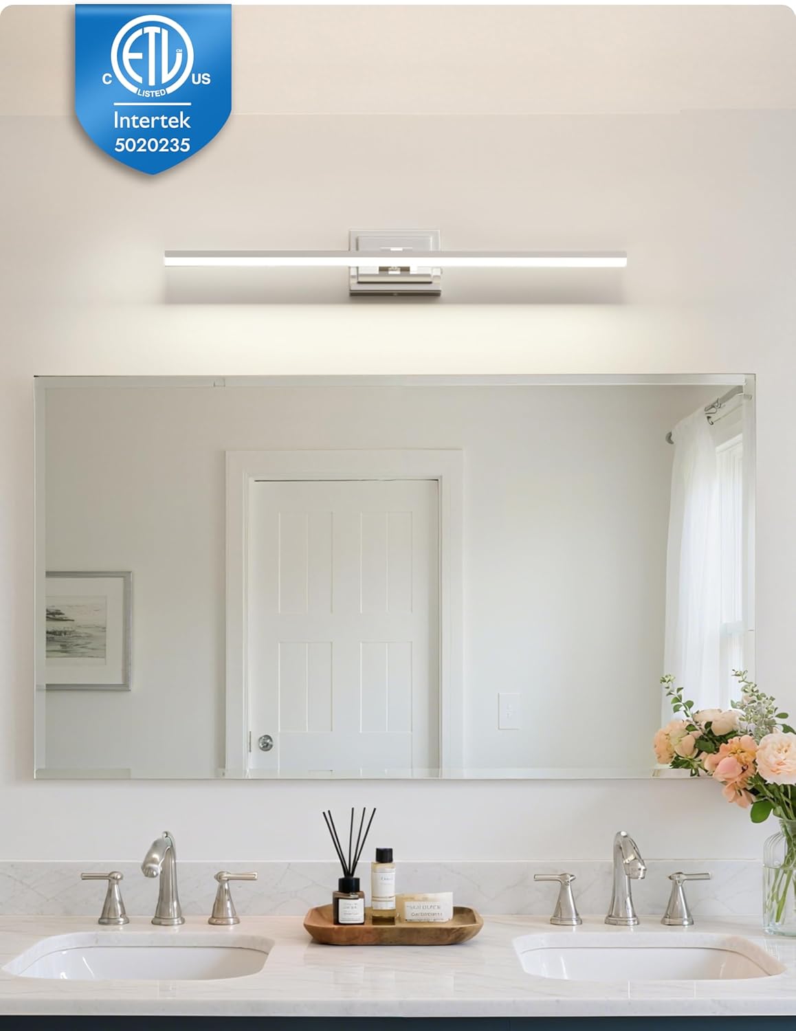 NIORSUN 24-Inch Dimmable LED Bathroom Vanity Light Fixture - Modern Black Over Mirror Lighting, 5CCT, ETL Certified