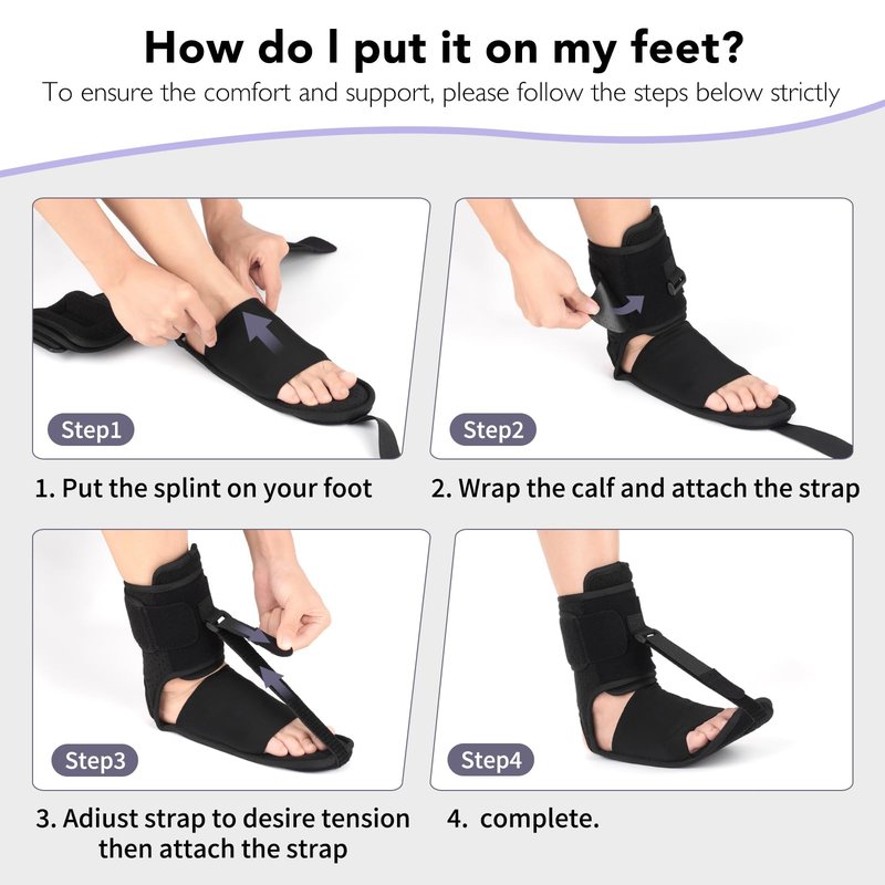 Upgraded Plantar Fasciitis Night Splint with Massage Ball for Foot Pain Relief Causing by Plantar Fasciitis, Achilles Tendonitis, Heel Spur, Comfortable & Easy-to-use Brace for Men & Women, Black Medium