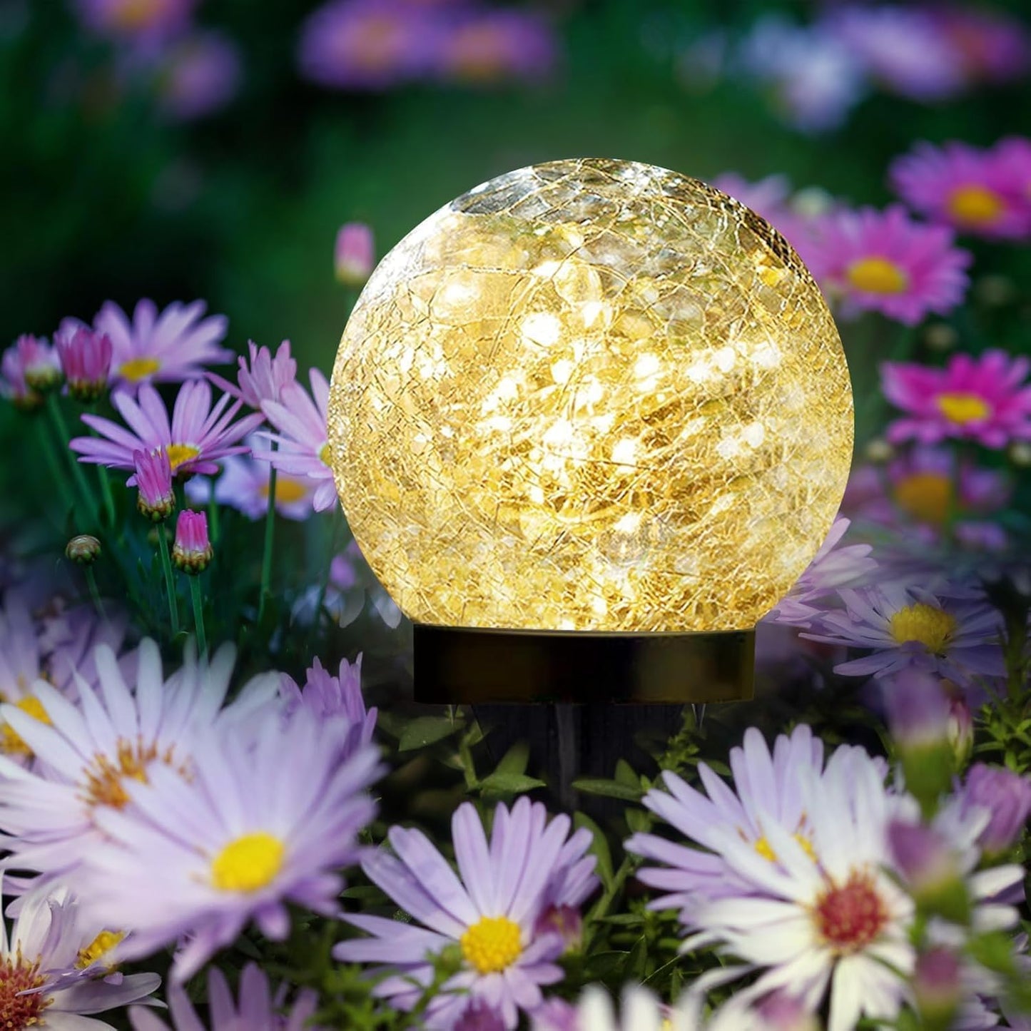 6 Pack Solar Garden Lights - Waterproof Cracked Glass Ball LED Decor for Pathway, Patio & Lawn (Warm White, 3.9")