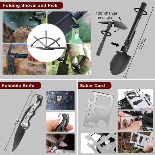 Gifts for Men Christmas - 118-in-1 Survival Kits - Military-Grade Survival Gear for Outdoor Adventures, Disaster Preparedness, Car/Home/Office Emergency Kit with First Aid Supplies