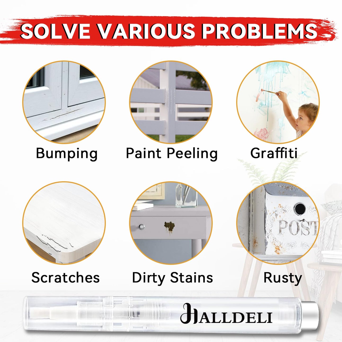 Fillable Touch Up Paint Pen Brush, 4 Pack User-Friendly Refillable Paint Pens, Multiple Applications Touch-Up Paint Brushes for Walls, Wood, Floor, Cabinets, Doors and Windows(8 Pcs Kit) (4 Pack)