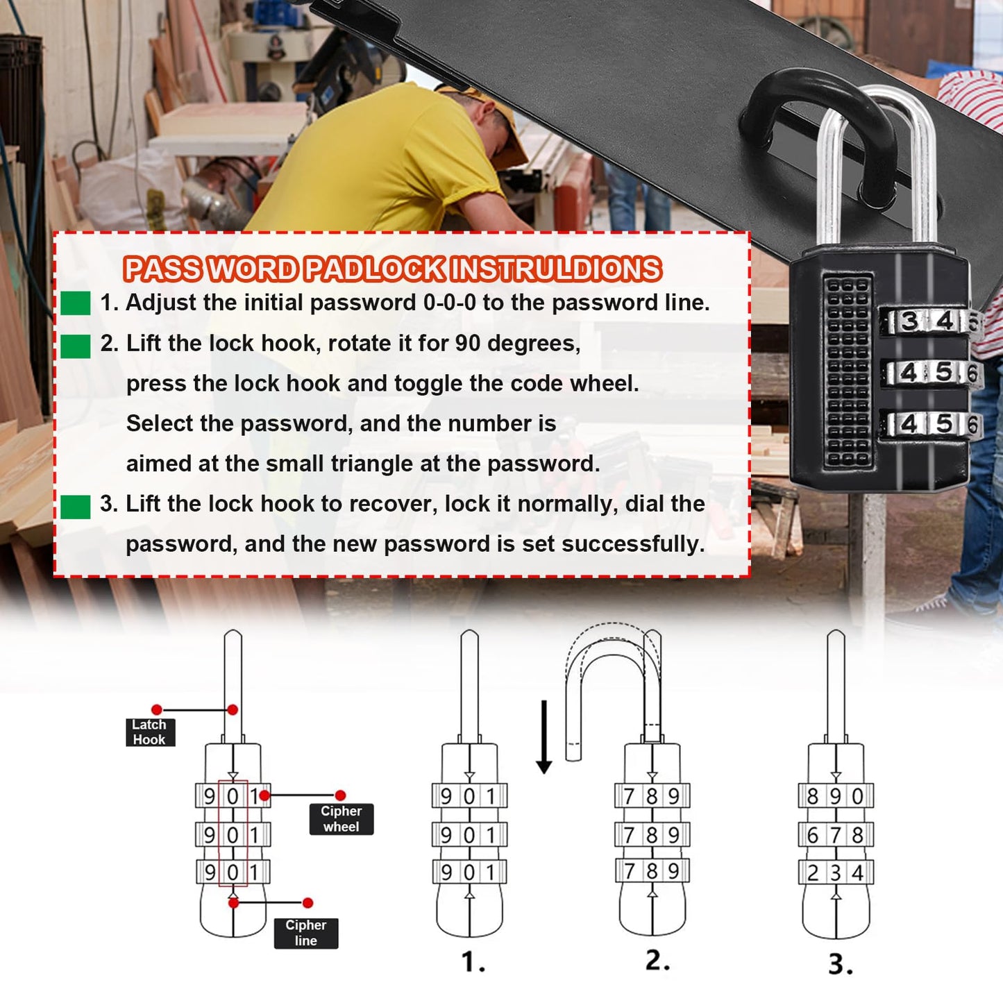 Sunxeke 5 Inch Door Locks Hasp Latch 2 Pack,304 Stainless Steel Safety Padlock Clasp Hasp Lock Latch with Combo Lock & Padlock,Heavy Duty Gate Latch Lock with Screws(Black)