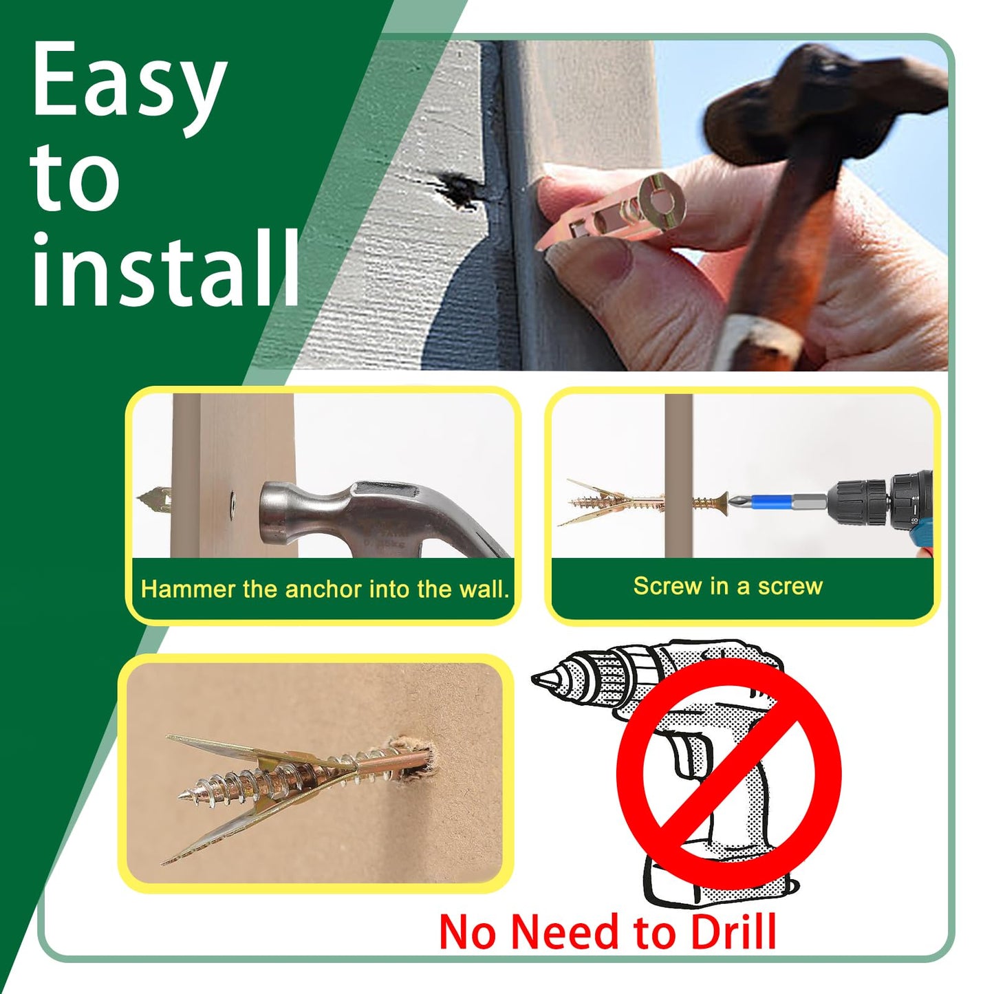 Tanbupu 200Pcs Self Drilling Drywall Anchors with Screws Kit, 2025 Upgraded (0.47X1.18inch) Zinc Plated Steel Wall Anchors and Self Tapping Screws No Drill or Holes in Wall