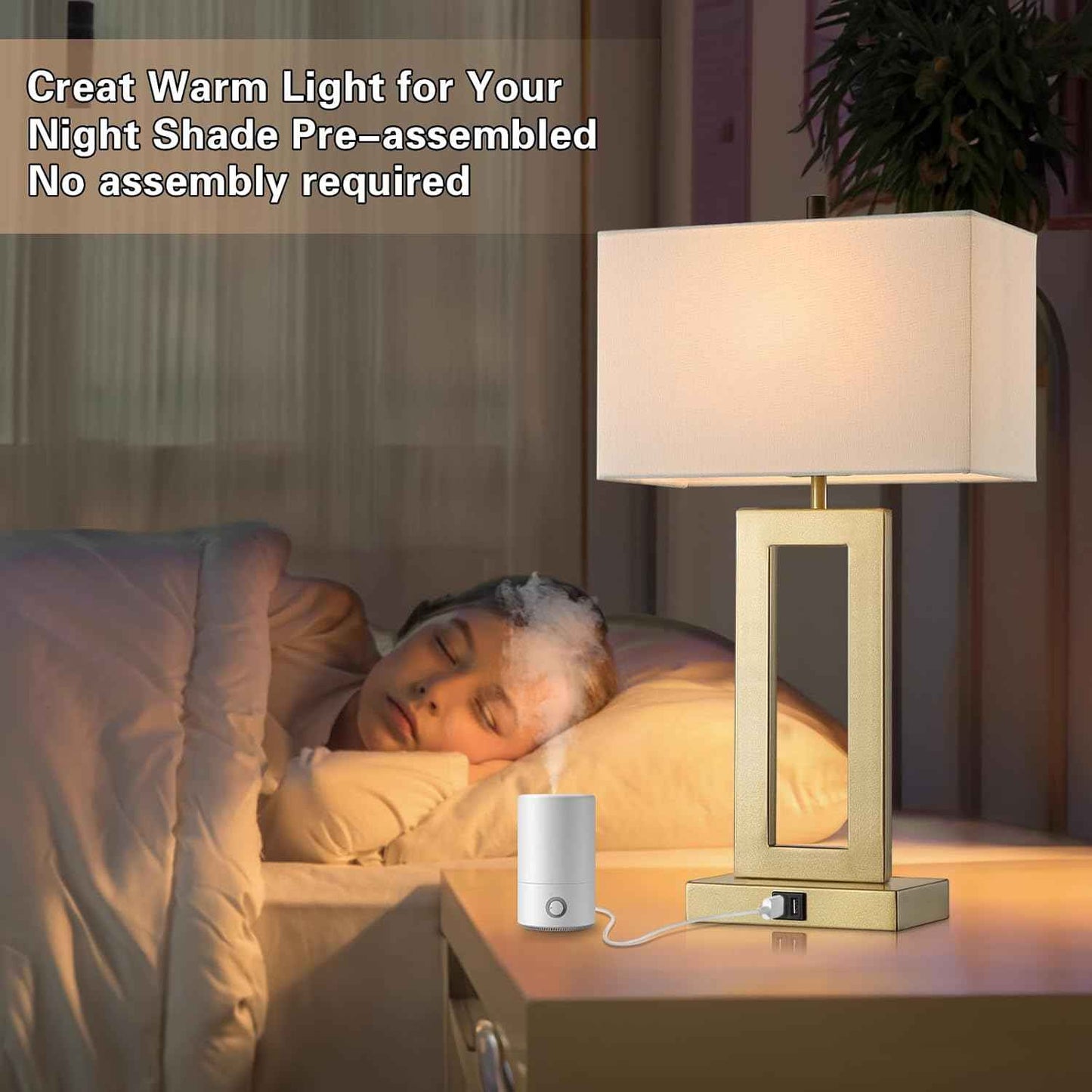 Gold Table Lamps Set of 2 - 3-Way Dimmable Touch Control with USB Ports, 22” Modern Design for Bedroom & Living Room