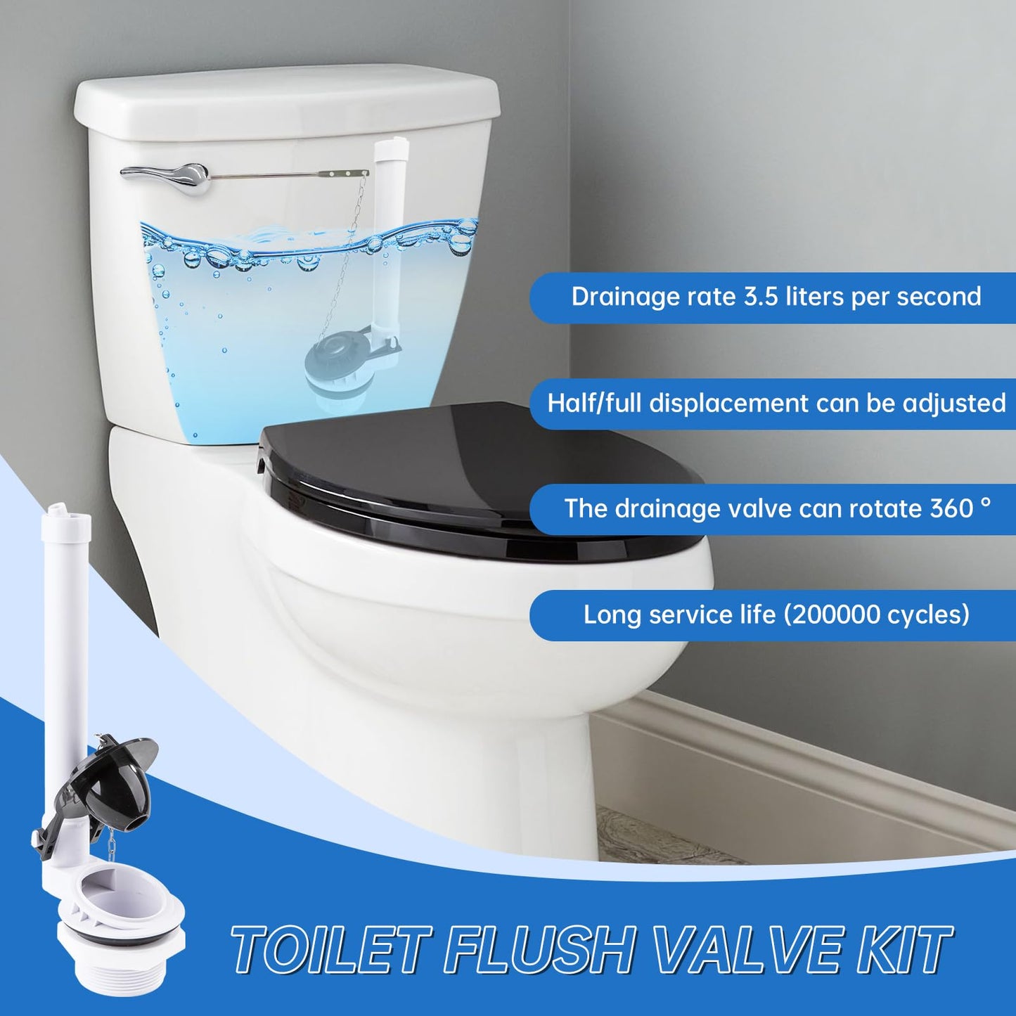 2 Inch Toilet Flush Valve Replacement Kit for Two-Piece Toilet, Compatible with American Standard, Kohler & TOTO, Includes Flapper, Easy to Install, Leak-Proof Design
