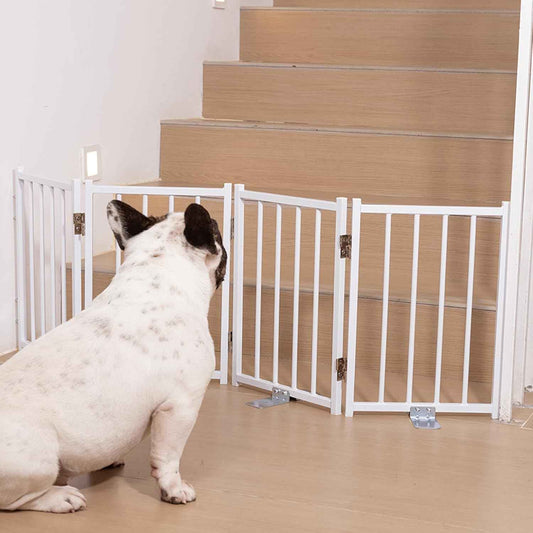 Extra Wide Foldable Dog Gate - 16.5'' Tall Pet Barrier for Indoor/Outdoor Use, 48'' Wide, 4 Panels (White)