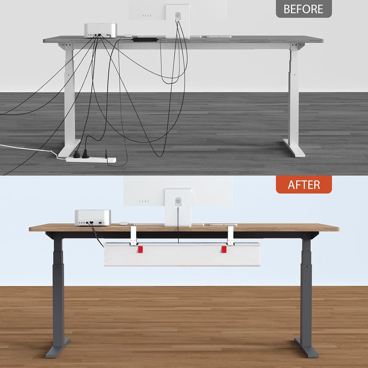 36" No Drill Under Desk Cable Management Tray - Premium Cord Organizer for Office & Home
