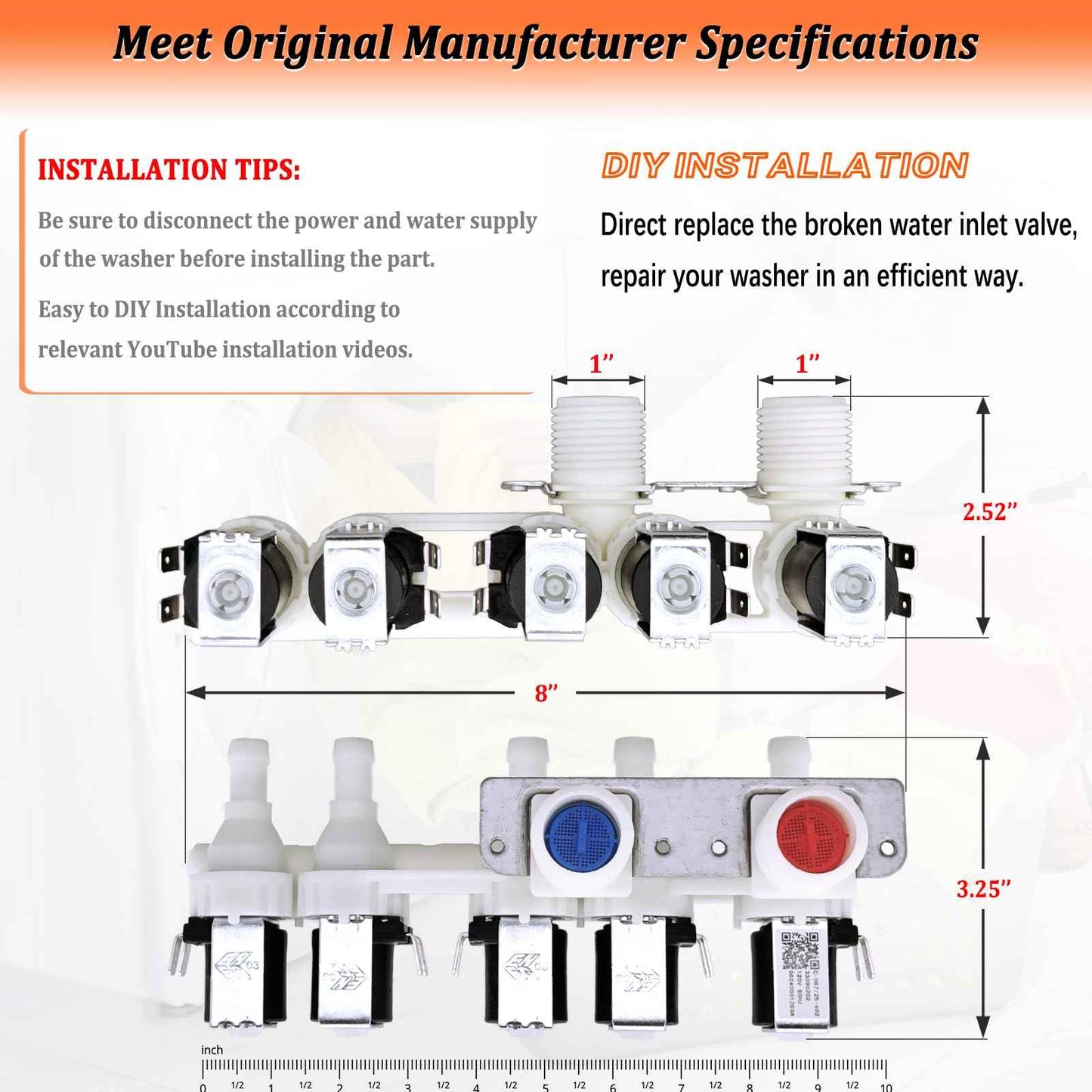 WH23X29553 Washer Water Inlet Valve for GE Washing Machine Water Valve Replacement Parts AP6983554 PS12743643 0024000126GA 33090202