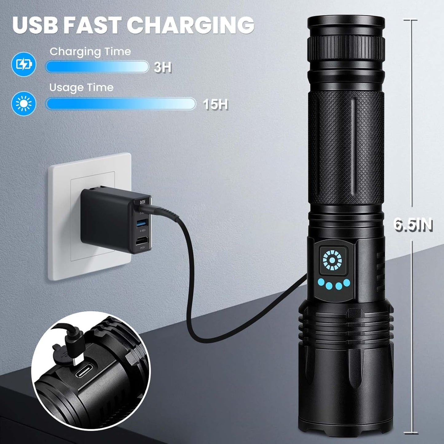Rechargeable LED Flashlights 99,000 Lumens - 3 Pack Waterproof Handheld with 5 Modes