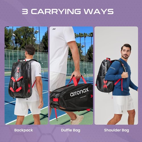 Arronax Pickleball Backpack, Duffle Bag for Pickleball Paddles, Accessories - Padded Compartment with Space for 3+ Paddles, Shoes, More, Suitable for men and women (Black)