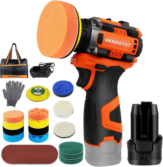 3-Inch Brushless Cordless Polisher & Sander Kit with 31 Accessories - 2 Speed (0-500/3000 RPM), 3.0Ah Battery for Car Detailing