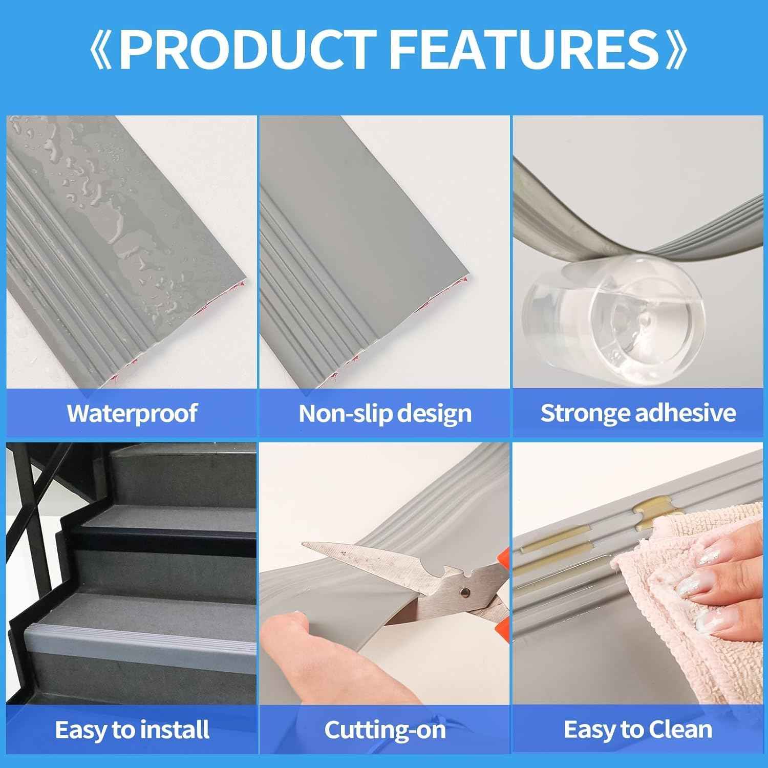Self-Adhesive Rubber Stair Nosing Trim - 40 FT Black Edge Protector for Indoor & Outdoor Steps