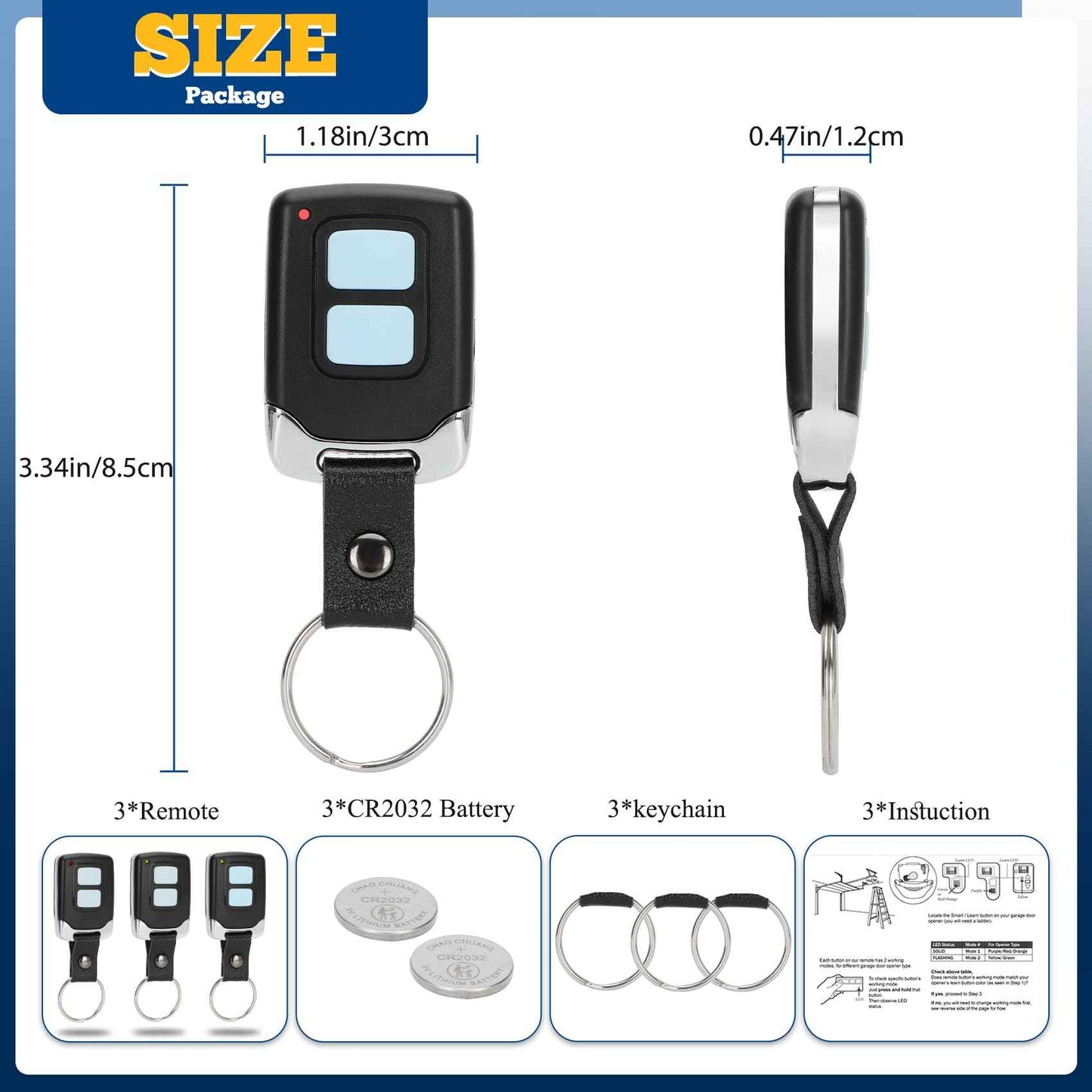 3 Garage Door Opener Remote, for liftmaster Craftsman Chamberlain Garage Door Opener Remote Universal, Work with Yellow Purple Red Orange Green Learn Button, 893max 893lm 890max 891lm
