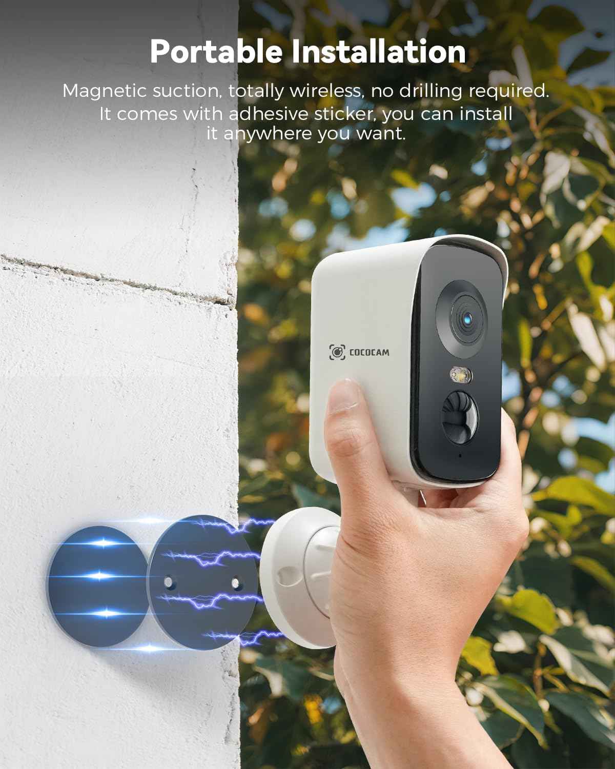 4G Wireless Magnetic Security Camera - 2K Indoor/Outdoor, 300° Pan, AI Detection