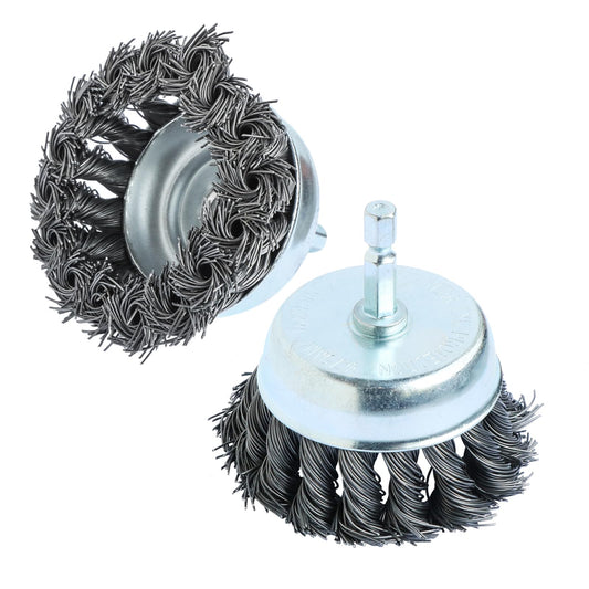 2 Pcs Knotted Wire Cup Brush Set for Drill 1/4 Inch Hex Shank,Coarse Carbon Steel Drill Wire Brush, Wire Brush Drill Attachments Rust Removal