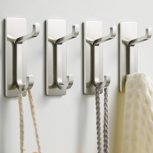 pickpiff Wall Hooks for Coat and Towel: 13LB Adhesive Door Hanger Stick on, Brushed Nickel