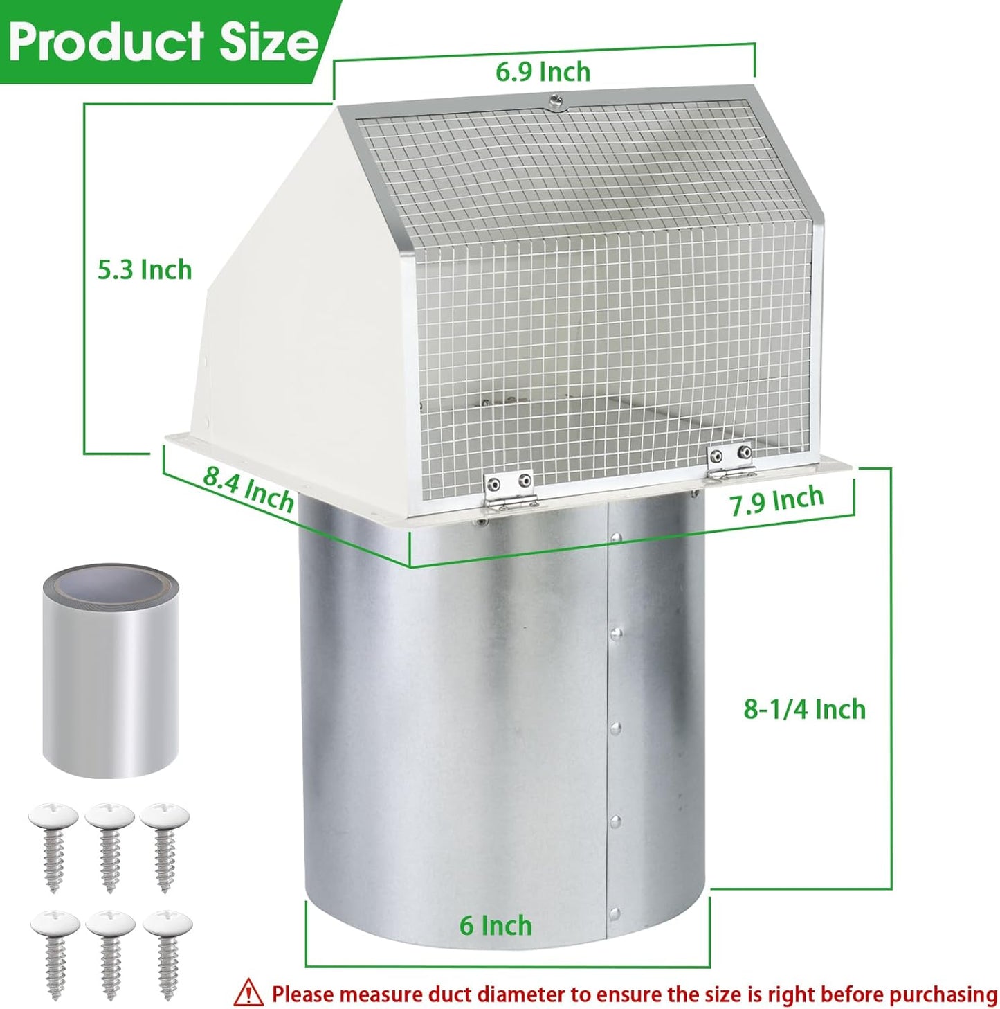 5-Inch Exterior Dryer Vent Cover with Screen & Damper - Galvanized Steel, Black